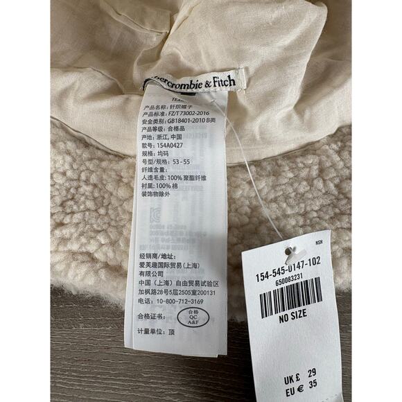 Abercrombie And Fitch Cream Sherpa Bucket Hat Small Size. - Picture 5 of 5
